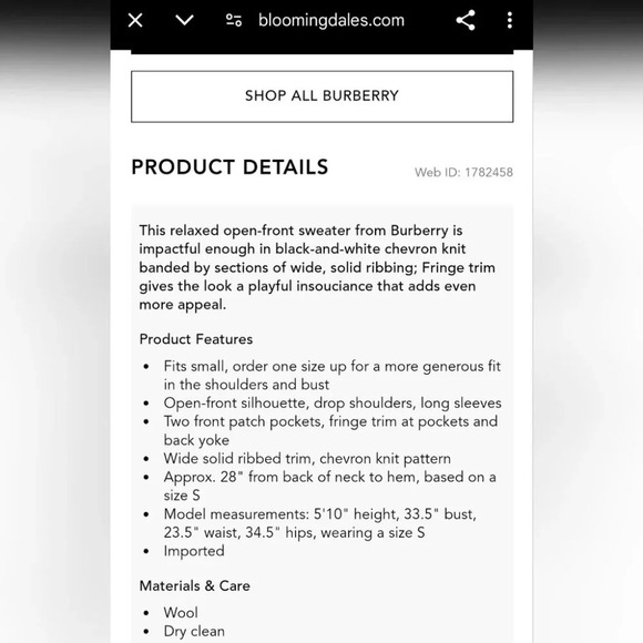 Burberry Glasshouse Chevron Fringe Cardigan Sweater Wool Open-Front Sz Small - Picture 11 of 16